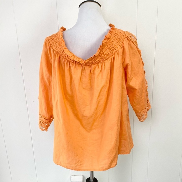 Chicos Bright Orange Linen Blend Off the Shoulder Peasant Top sz 2 / US 12-14 - Picture 2 of 10